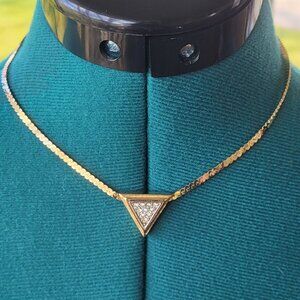 Gold Tone Triangle Necklace with Rhinestones NWOT